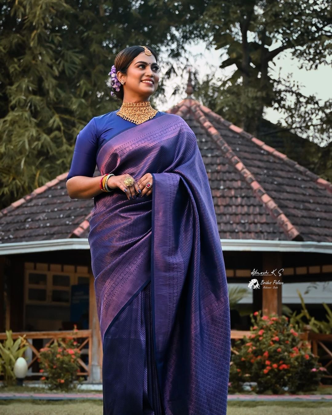 Royal Blue Pure Kanjivaram Silk. - Almaari Fashion