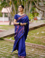 Royal Blue Pure Kanjivaram Silk Saree With Attractive Blouse Piece