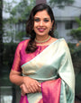 Sea Green with Magenta Border Pure Kanjivaram Silk With Confounding Blouse Piece