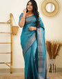 Sky Blue Pure Kanjivaram Silk Saree With Lovely Blouse Piece