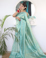 Sky Blue Pure Kanjivaram Silk Saree With Twirling Blouse Piece