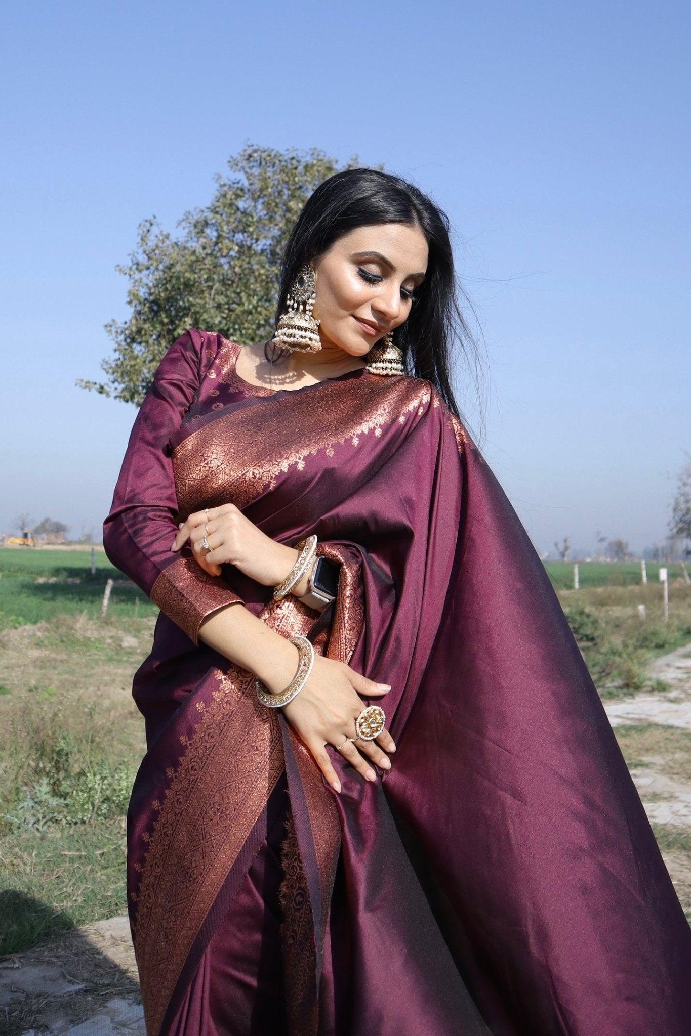 Sumptuous Wine Pure Kanjivaram Silk Saree With Attractive Blouse Piece - Almaari Fashion