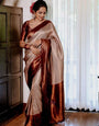 Symmetrical Grey Pure Kanjivaram Silk With Engrossing Blouse Piece