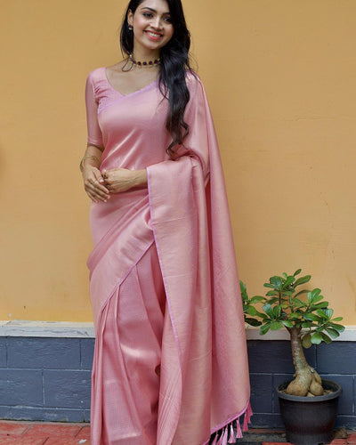 Symmetrical Peach Pure Kanjivaram Silk With Engrossing Blouse Piece - Almaari Fashion