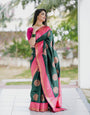 Tempting Green Pure Kanjivaram Silk Saree With Felicitous Blouse Piece