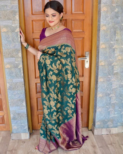 Unique Green Pure Kanjivaram Silk With Outstanding Blouse Piece - Almaari Fashion