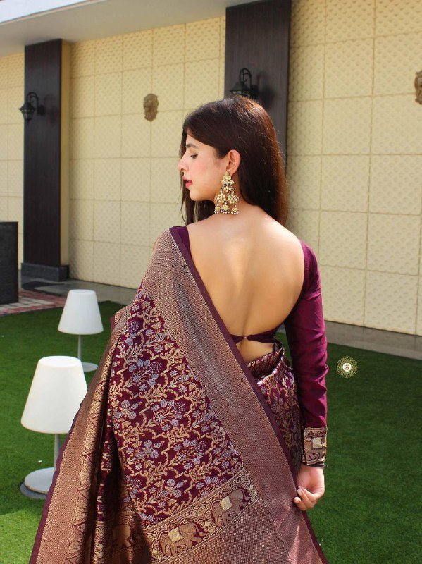 Wine Pure Kanjivaram Silk With Confounding Blouse Piece - Almaari Fashion