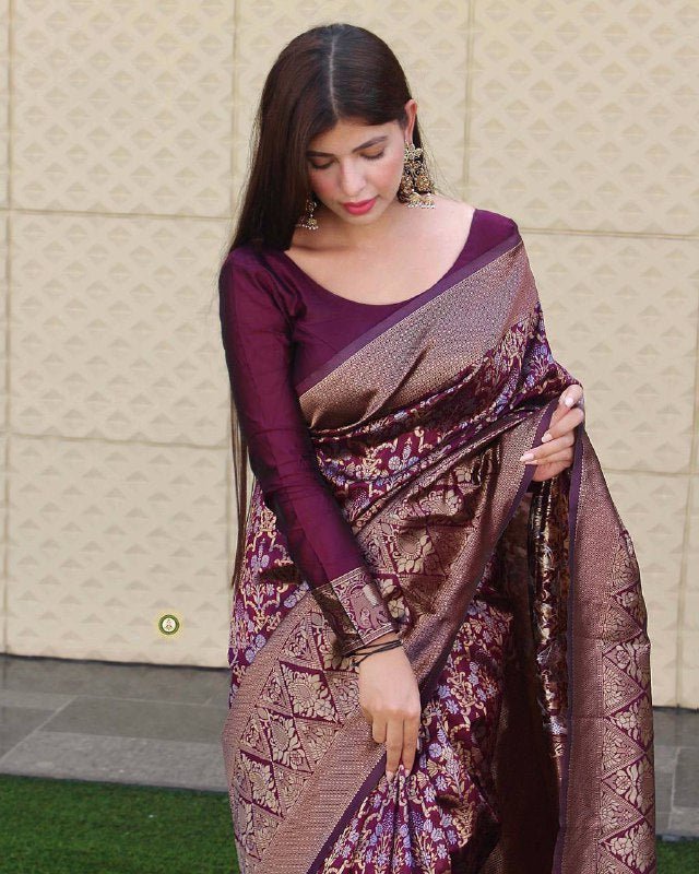 Wine Pure Kanjivaram Silk With Confounding Blouse Piece - Almaari Fashion