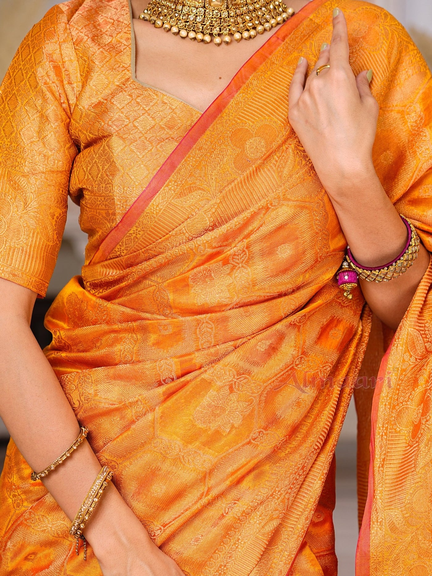 Yellow Color Pure Organza Saree Adorned with Zari Weaving, Complete with Matching Blouse Piece - Almaari Fashion