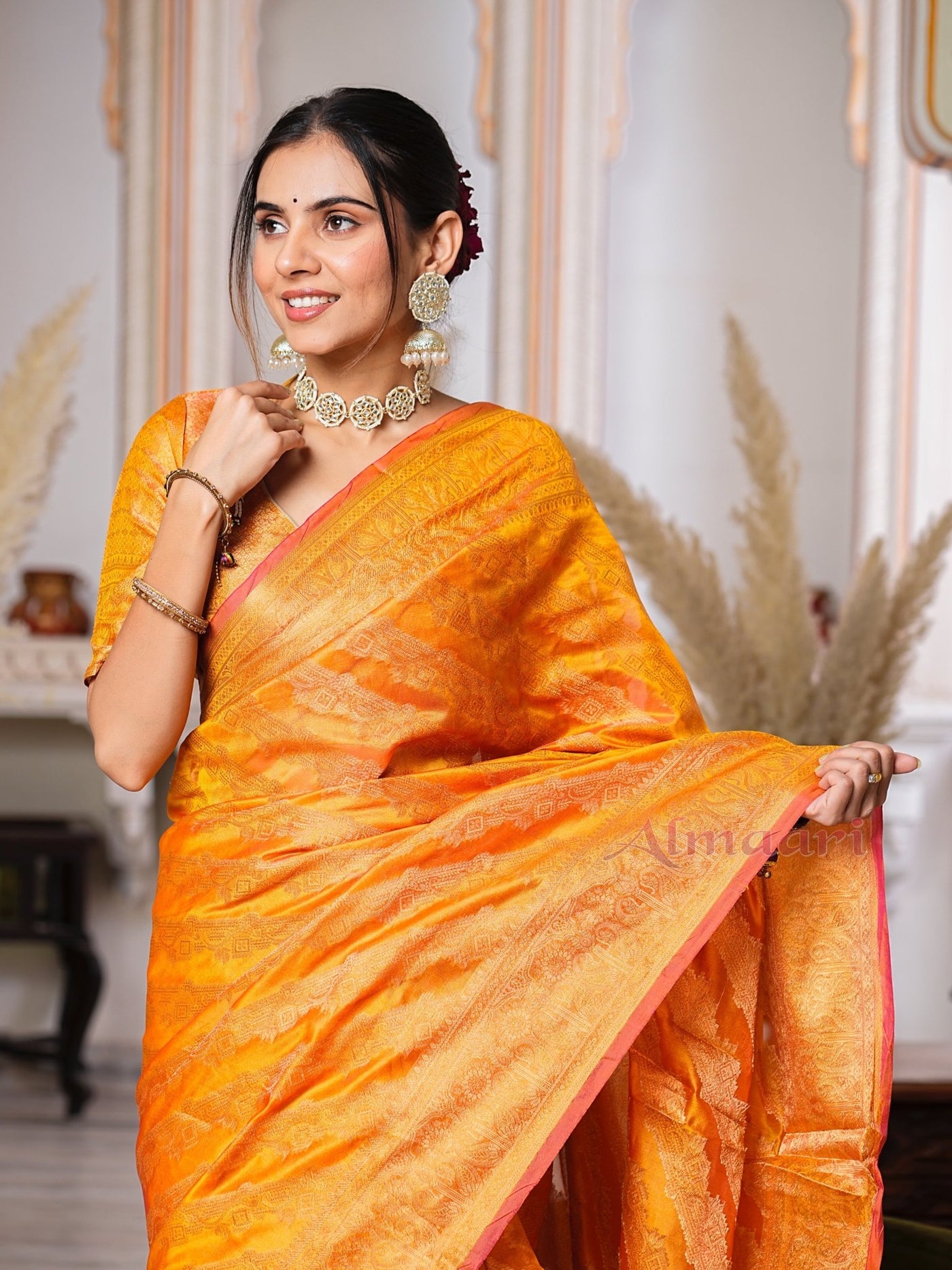 Yellow Color Pure Organza Saree Adorned with Zari Weaving, Complete with Matching Blouse Piece - Almaari Fashion