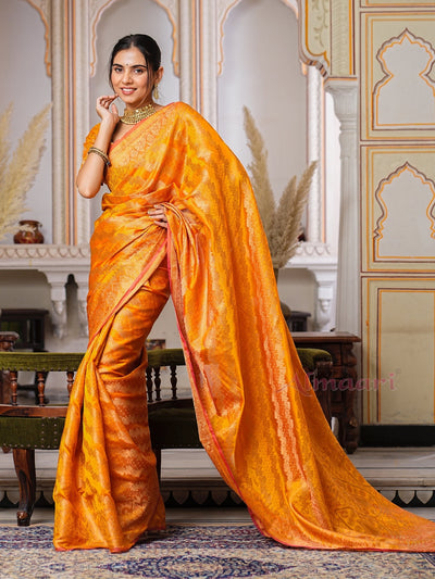 Yellow Color Pure Organza Saree Adorned with Zari Weaving, Complete with Matching Blouse Piece - Almaari Fashion