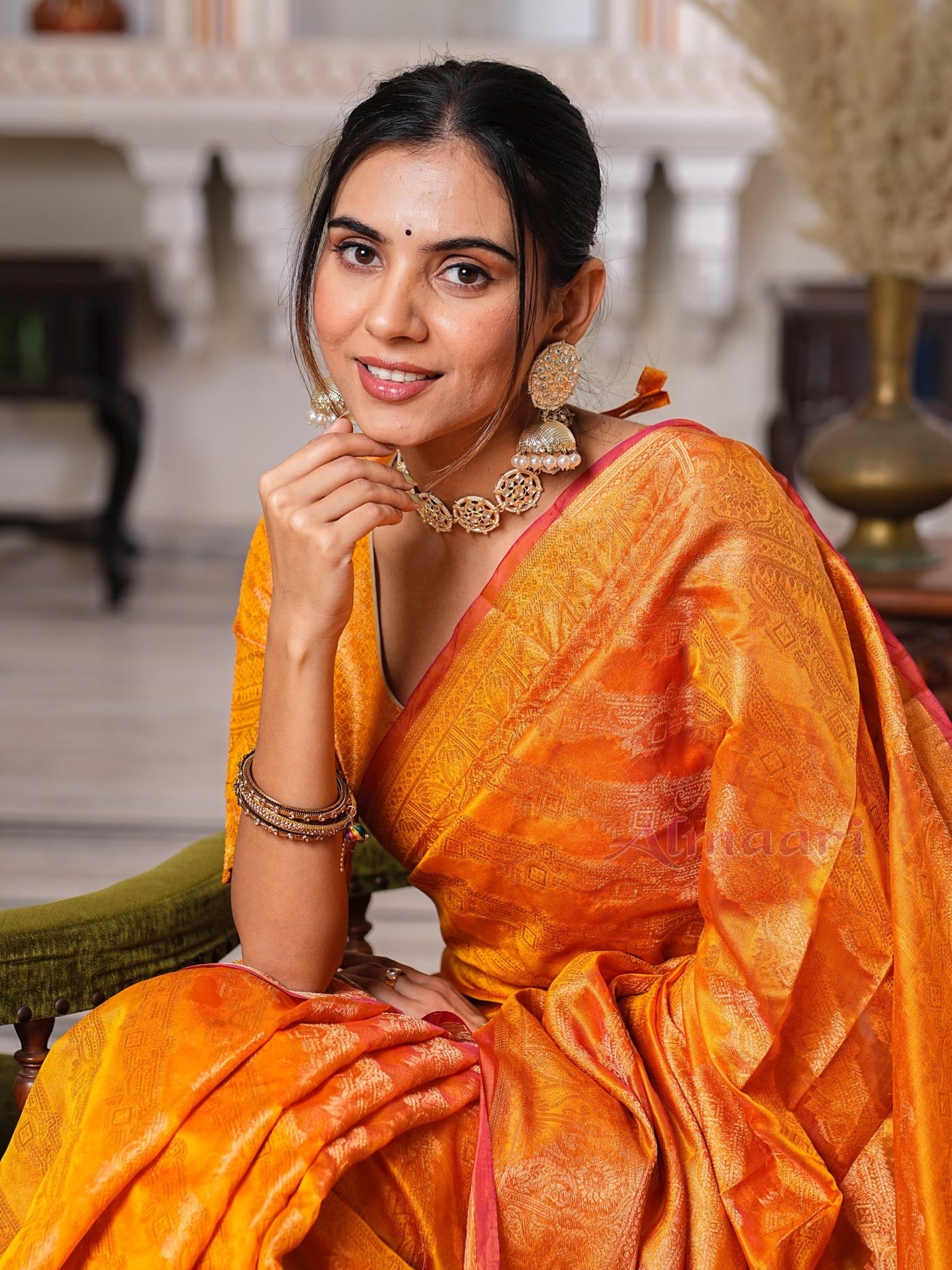 Yellow Color Pure Organza Saree Adorned with Zari Weaving, Complete with Matching Blouse Piece - Almaari Fashion