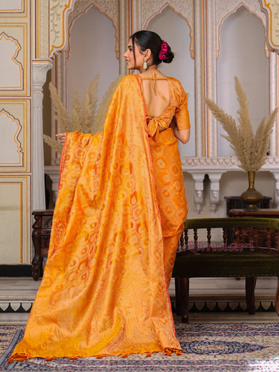 Yellow Color Pure Organza Saree Adorned with Zari Weaving, Complete with Matching Blouse Piece - Almaari Fashion