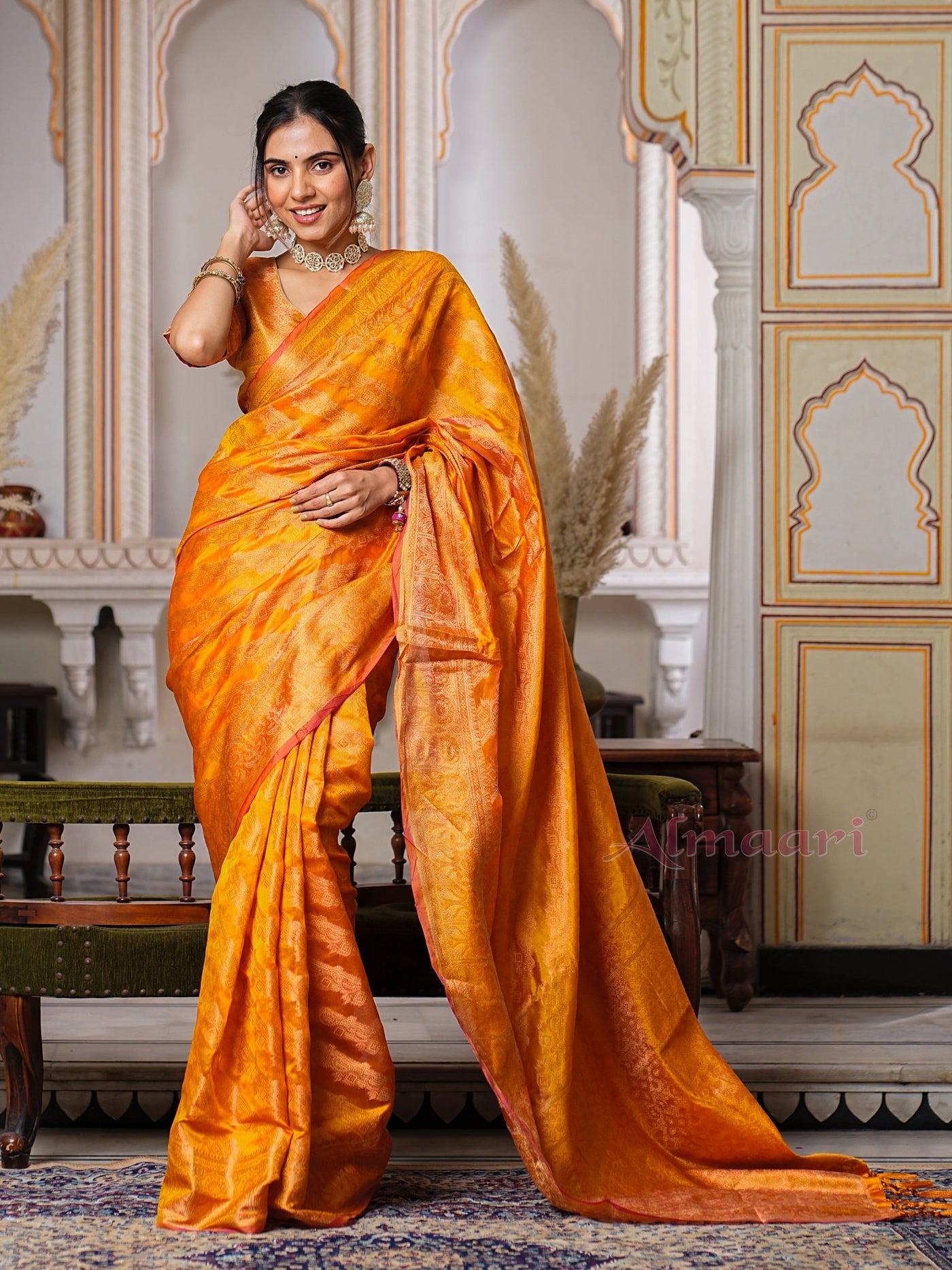 Yellow Color Pure Organza Saree Adorned with Zari Weaving, Complete with Matching Blouse Piece - Almaari Fashion