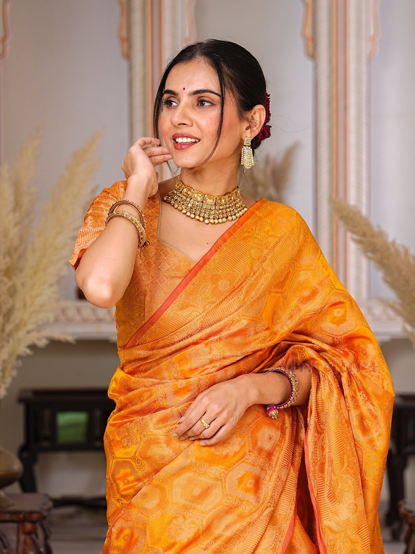 Yellow Color Pure Organza Saree Adorned with Zari Weaving, Complete with Matching Blouse Piece - Almaari Fashion