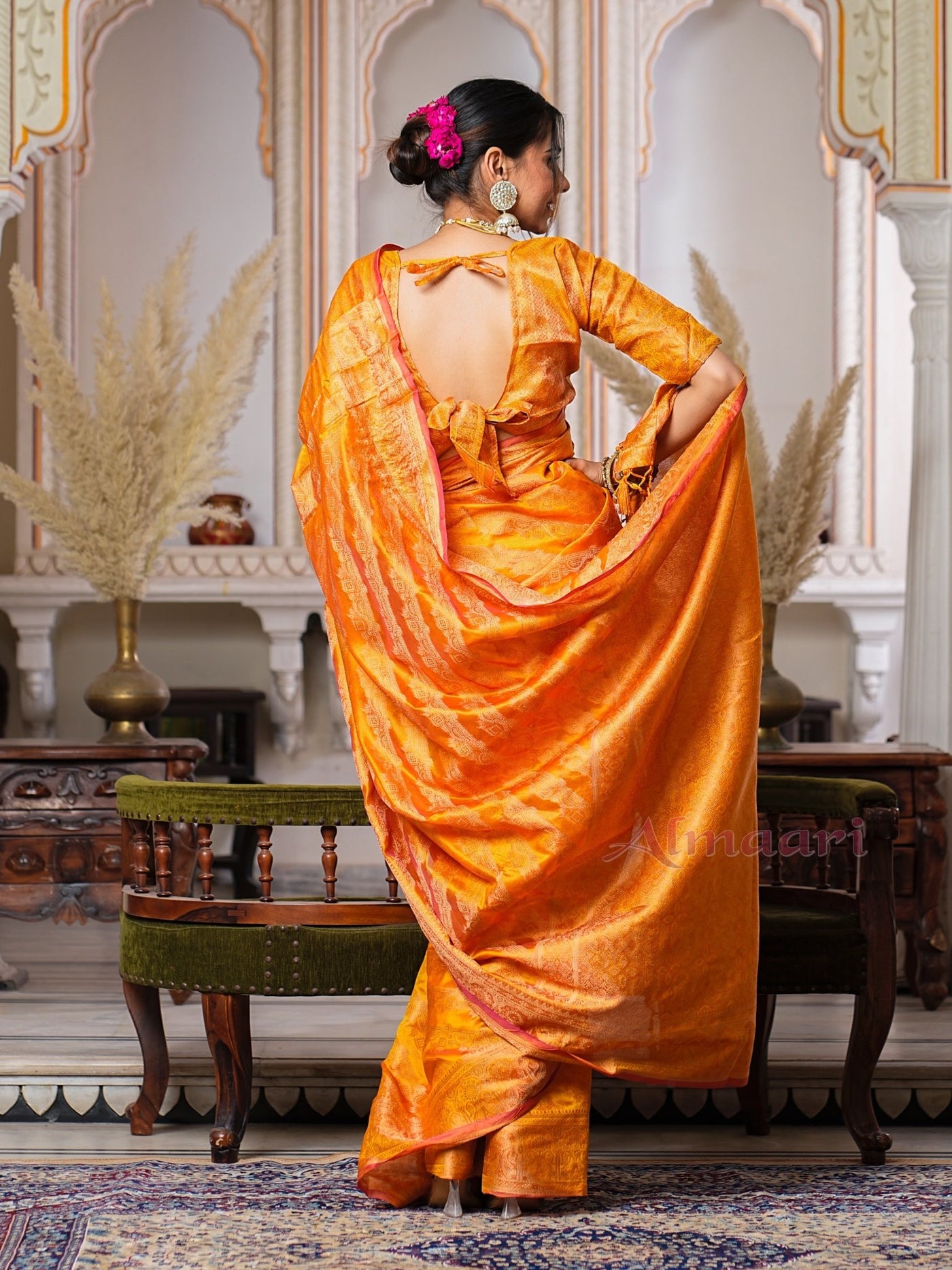 Yellow Color Pure Organza Saree Adorned with Zari Weaving, Complete with Matching Blouse Piece - Almaari Fashion