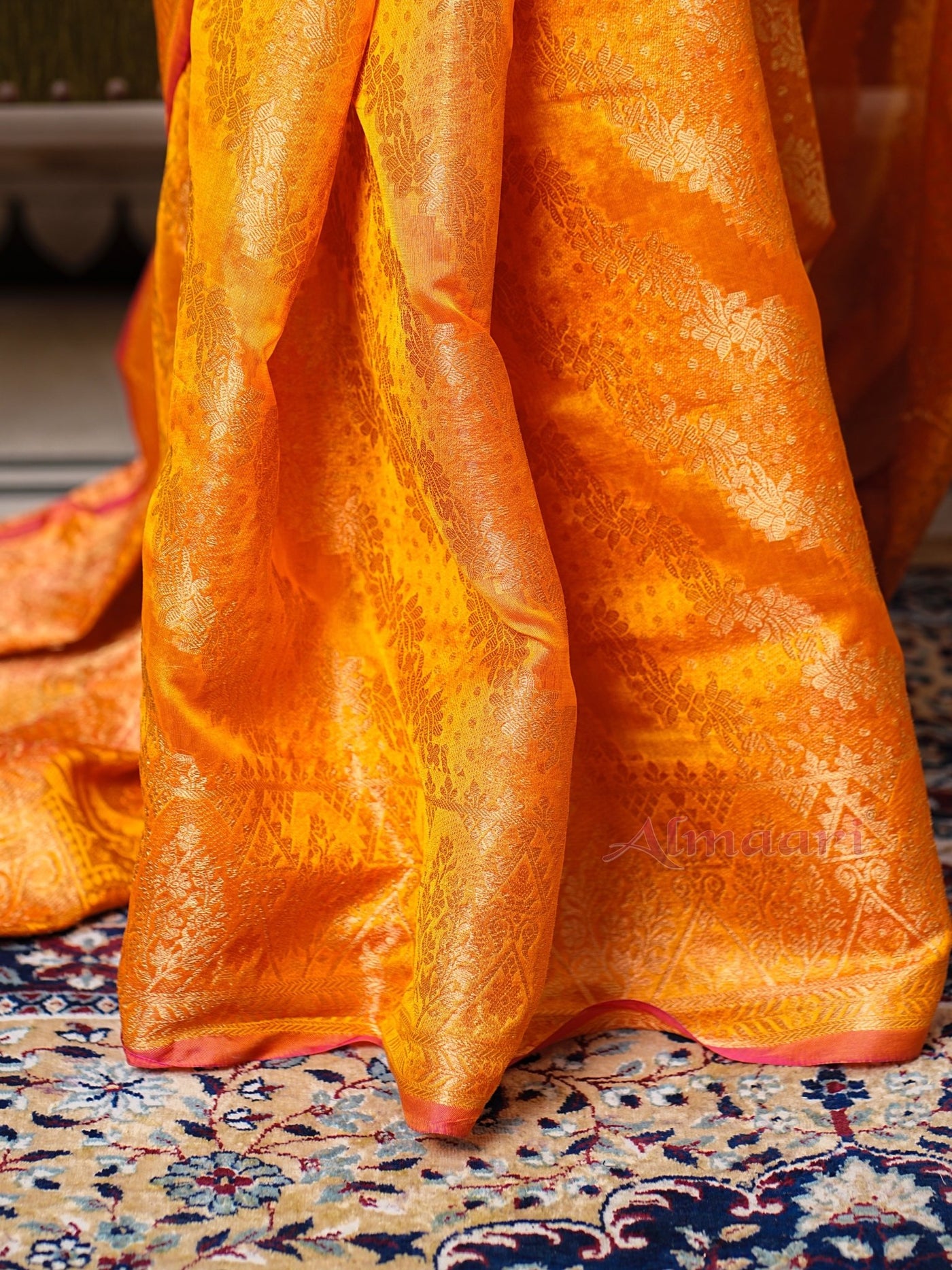 Yellow Color Pure Organza Saree Adorned with Zari Weaving, Complete with Matching Blouse Piece - Almaari Fashion