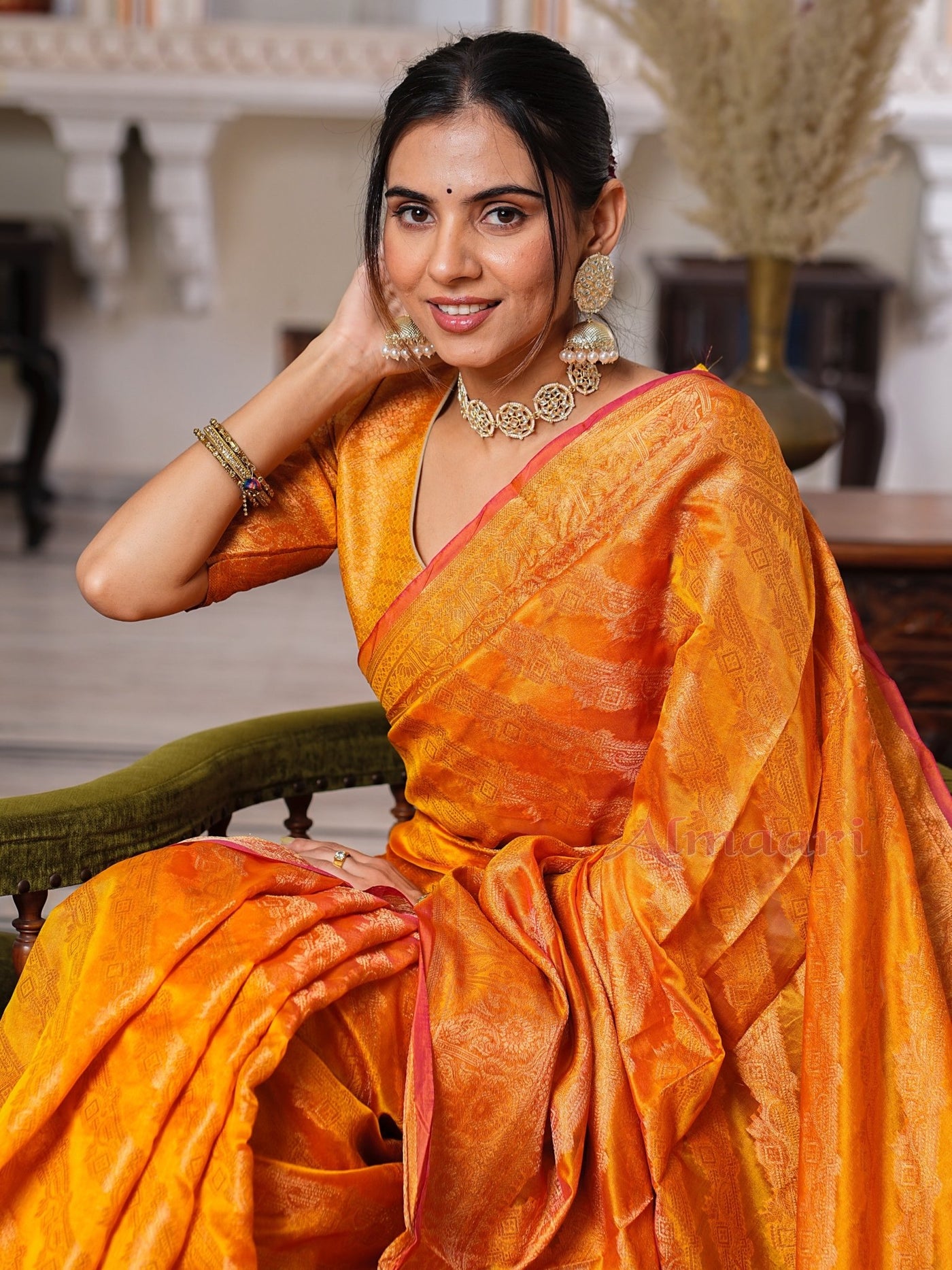 Yellow Color Pure Organza Saree Adorned with Zari Weaving, Complete with Matching Blouse Piece - Almaari Fashion