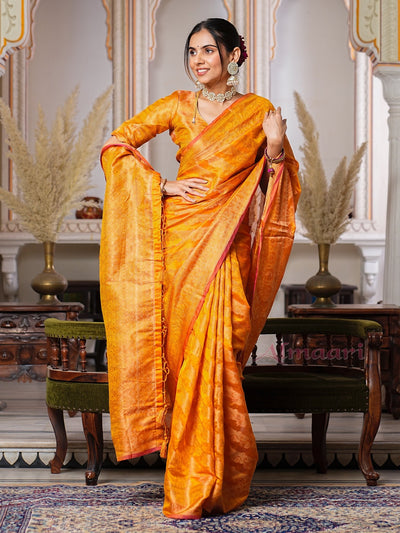 Yellow Color Pure Organza Saree Adorned with Zari Weaving, Complete with Matching Blouse Piece - Almaari Fashion