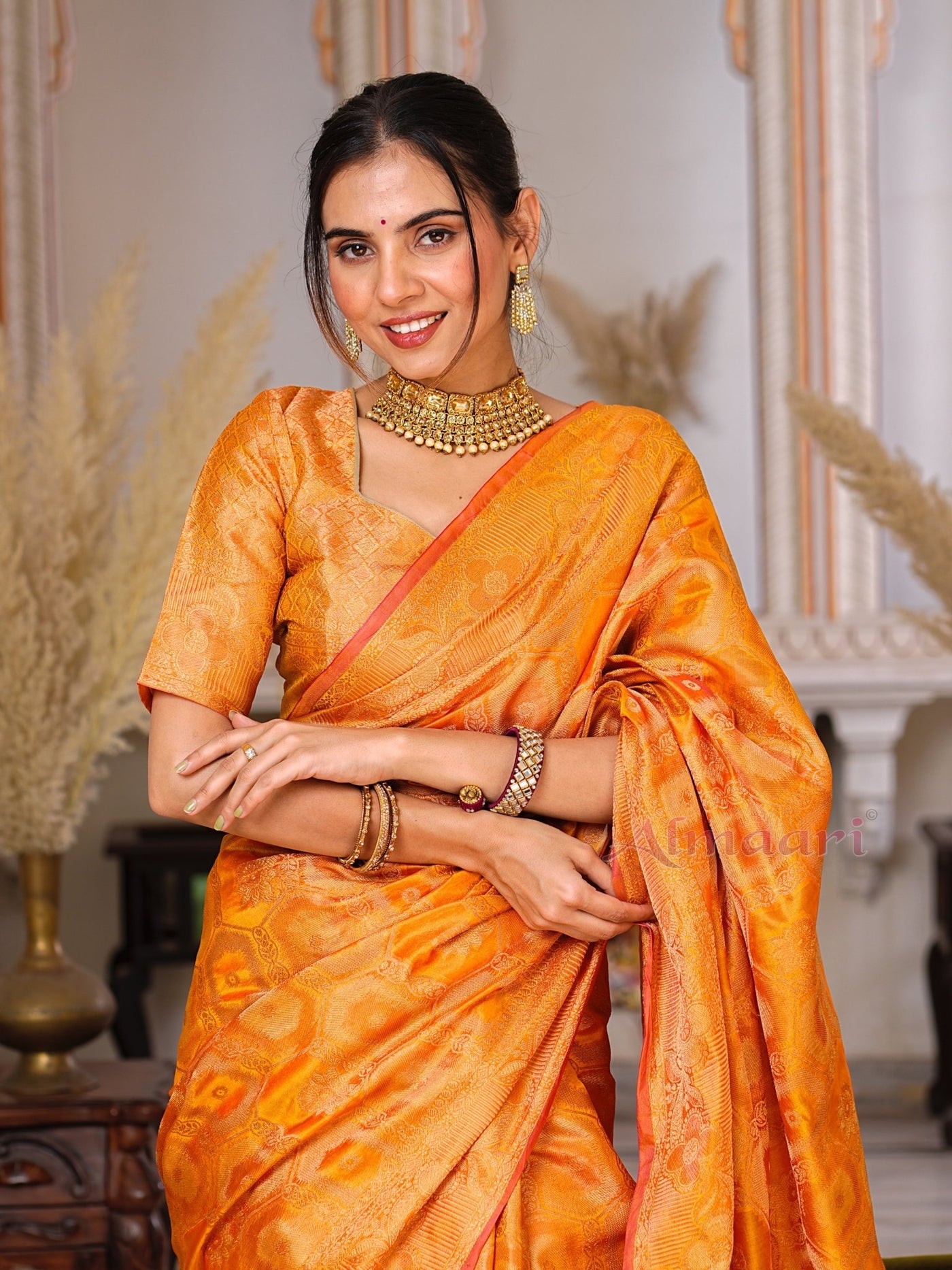 Yellow Color Pure Organza Saree Adorned with Zari Weaving, Complete with Matching Blouse Piece - Almaari Fashion