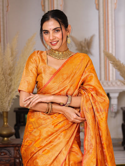 Yellow Color Pure Organza Saree Adorned with Zari Weaving, Complete with Matching Blouse Piece - Almaari Fashion