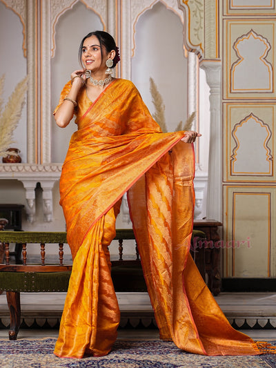 Yellow Color Pure Organza Saree Adorned with Zari Weaving, Complete with Matching Blouse Piece - Almaari Fashion