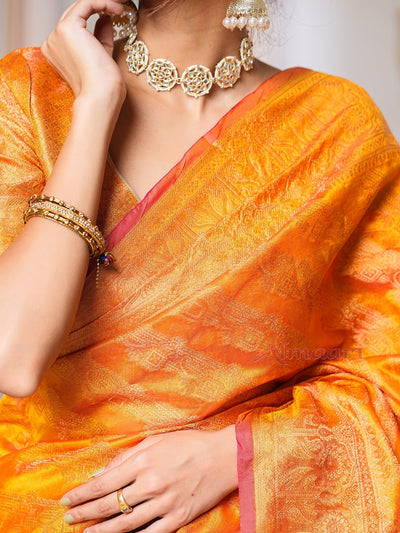 Yellow Color Pure Organza Saree Adorned with Zari Weaving, Complete with Matching Blouse Piece - Almaari Fashion