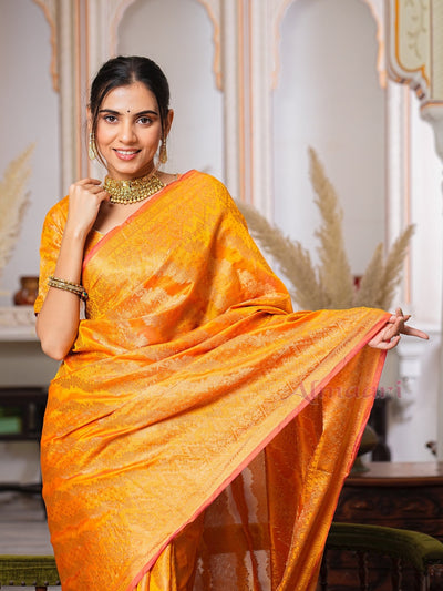 Yellow Color Pure Organza Saree Adorned with Zari Weaving, Complete with Matching Blouse Piece - Almaari Fashion