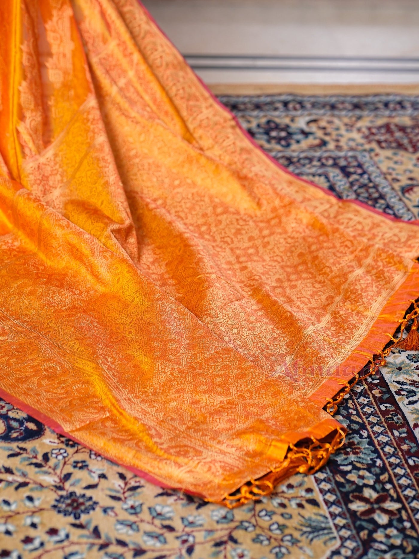 Yellow Color Pure Organza Saree Adorned with Zari Weaving, Complete with Matching Blouse Piece - Almaari Fashion