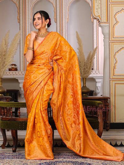 Yellow Color Pure Organza Saree Adorned with Zari Weaving, Complete with Matching Blouse Piece - Almaari Fashion