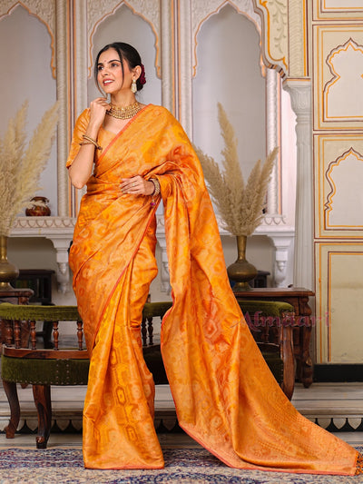 Yellow Color Pure Organza Saree Adorned with Zari Weaving, Complete with Matching Blouse Piece - Almaari Fashion