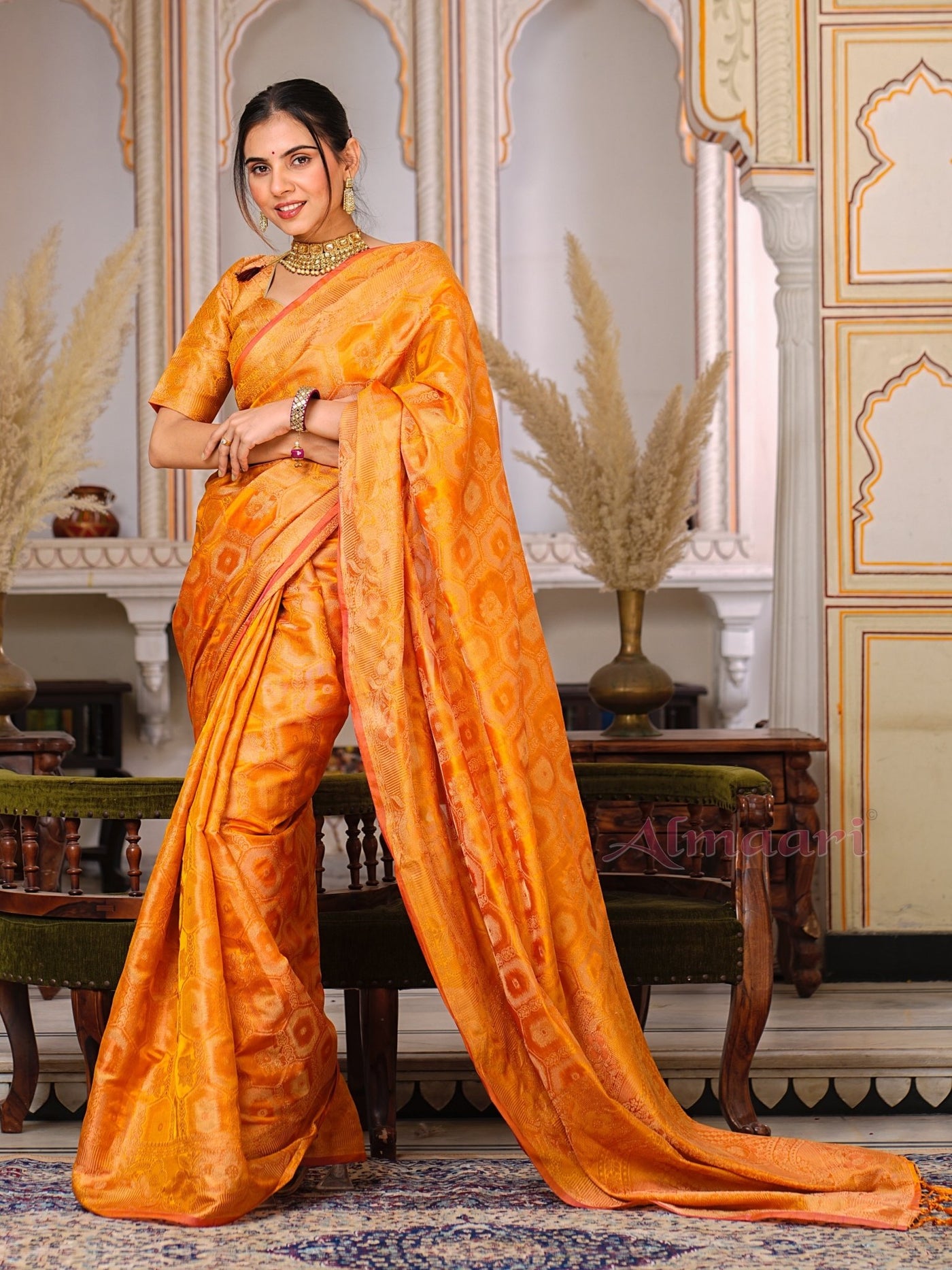 Yellow Color Pure Organza Saree Adorned with Zari Weaving, Complete with Matching Blouse Piece - Almaari Fashion