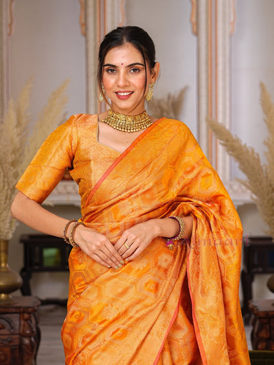 Yellow Color Pure Organza Saree Adorned with Zari Weaving, Complete with Matching Blouse Piece - Almaari Fashion