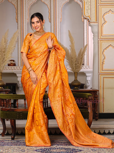 Yellow Color Pure Organza Saree Adorned with Zari Weaving, Complete with Matching Blouse Piece - Almaari Fashion