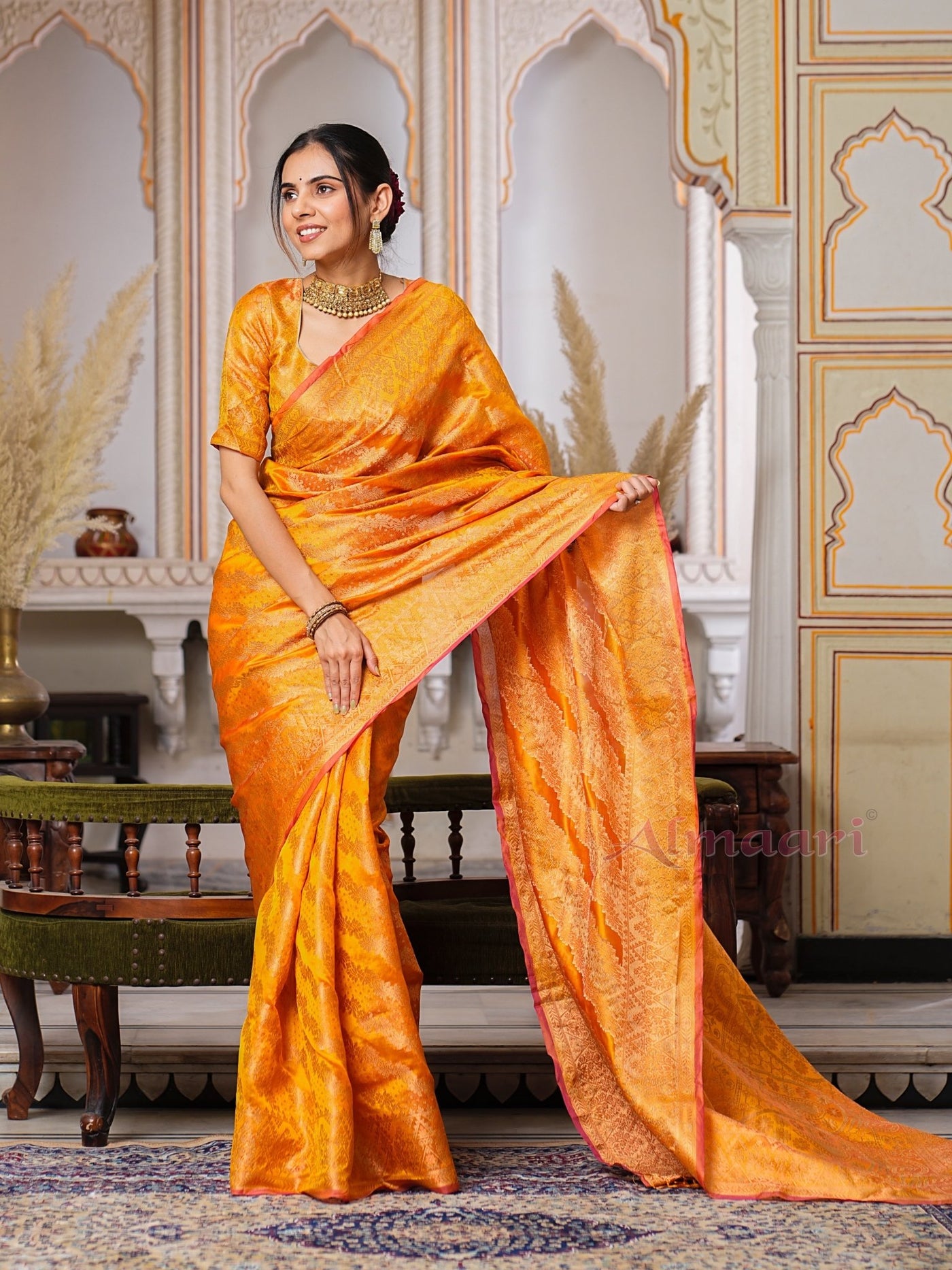 Yellow Color Pure Organza Saree Adorned with Zari Weaving, Complete with Matching Blouse Piece - Almaari Fashion