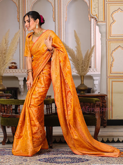 Yellow Color Pure Organza Saree Adorned with Zari Weaving, Complete with Matching Blouse Piece - Almaari Fashion