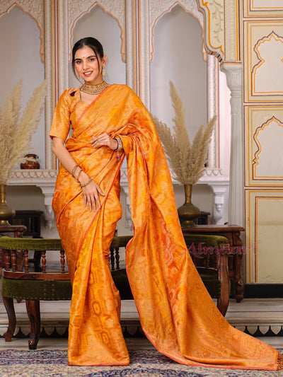 Yellow Color Pure Organza Saree Adorned with Zari Weaving, Complete with Matching Blouse Piece - Almaari Fashion