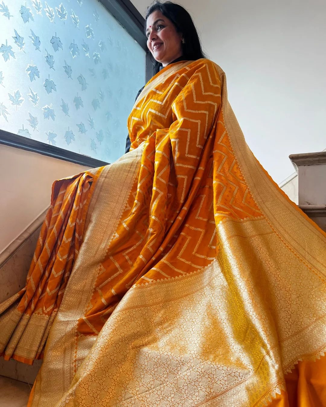 Yellow Pure Kanjivaram Silk Weaved With Copper Zari Comes With Heavy Kanjivaram Brocade Blouse - Almaari Fashion