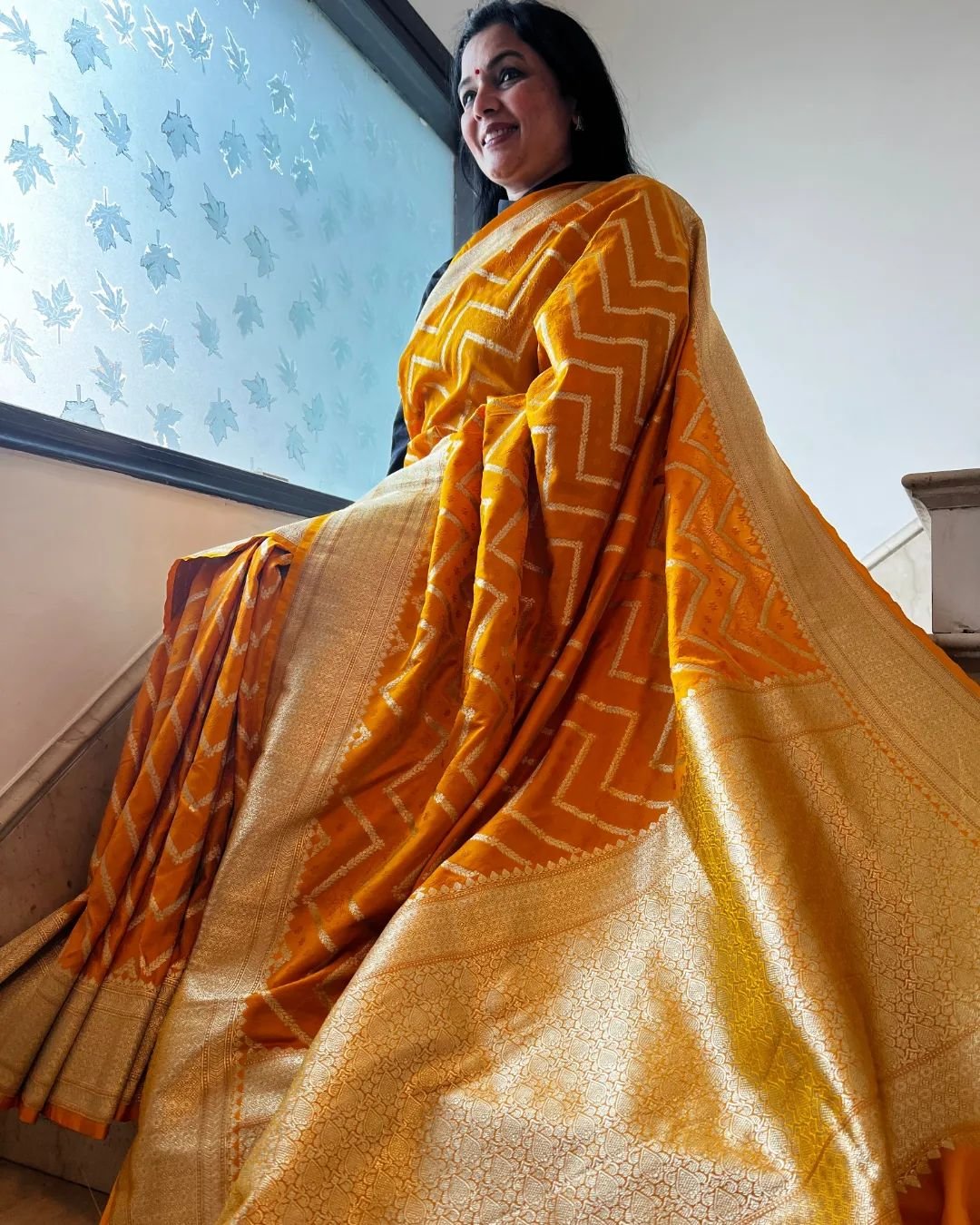 Yellow Pure Kanjivaram Silk Weaved With Copper Zari Comes With Heavy Kanjivaram Brocade Blouse - Almaari Fashion